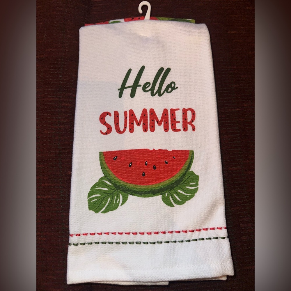 Hello Summer Watermelon  2 Printed Kitchen Towels ~ New - Picture 2 of 4